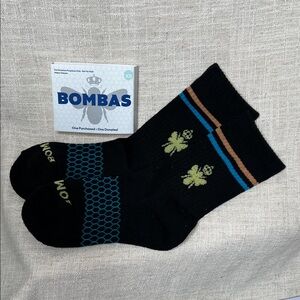 Bombas Kids Oringals Calf Socks with Blue and Orange Stripes